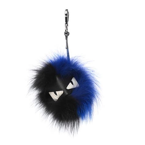 FENDI Fox Fur Monster Bag Bug Cube Charm Black Blue